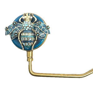 BLUE BEE JEWELED PURSE HOOK HANDBAG HOLDER CRYSTAL TABLE HANGER GIFT IDEA